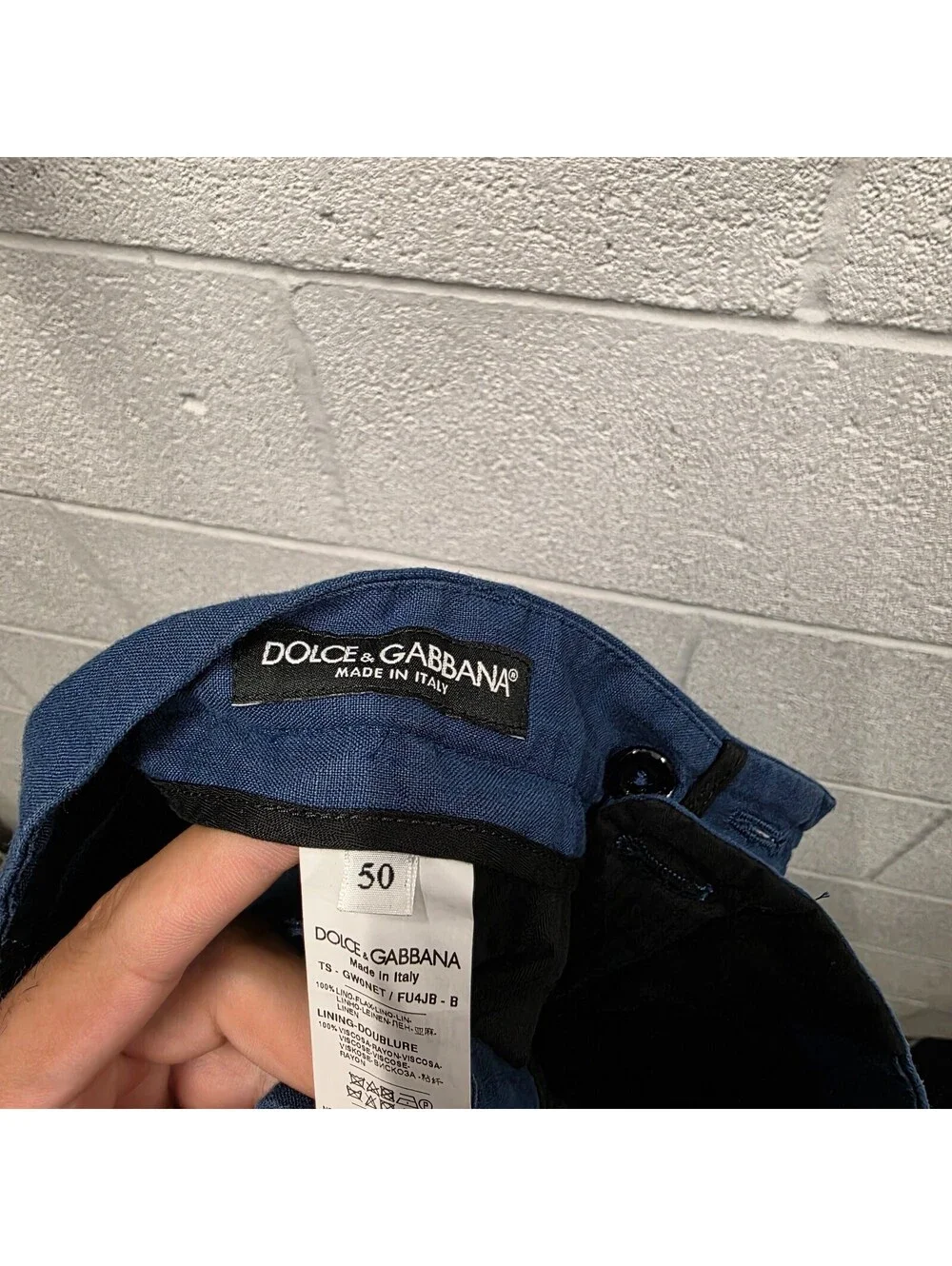 Dolce & Gabbana Men Blue Pleated mens 100% Linen flax Pants SZ 50 33x26